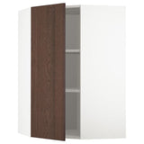 METOD corner wall cabinet with shelves, white/Sinarp brown, 68x100 cm