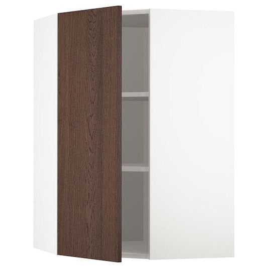 METOD - Corner wall cabinet with shelves, white/Sinarp brown, 68x100 cm - best price from Maltashopper.com 89404521