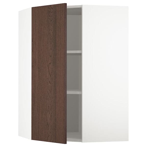 METOD - Corner wall cabinet with shelves, white/Sinarp brown, 68x100 cm