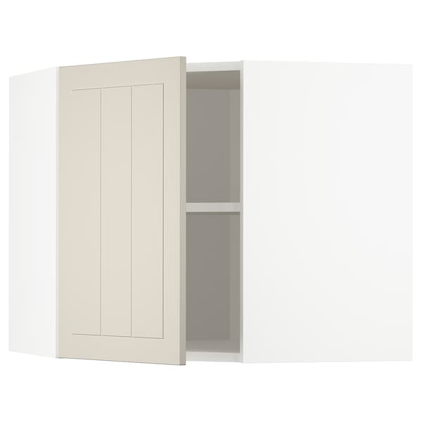 METOD corner wall cabinet with shelves, white/Stensund beige, 68x60 cm