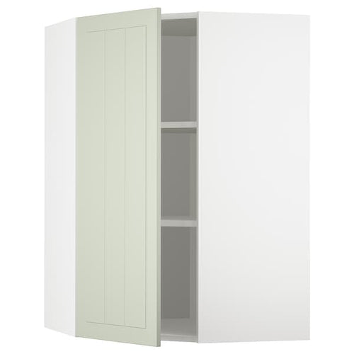 METOD - Corner wall cabinet with shelves, white/Stensund light green , 68x100 cm
