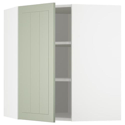METOD corner wall cabinet with shelves, white/Stensund light green, 68x80 cm