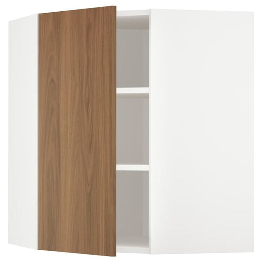 Ikea METOD - Corner wall cabinet with shelves, white/Tistorp brown walnut effect, 68x80 cm