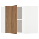 METOD corner wall cabinet with shelves, white/Tistorp brown walnut effect, 68x60 cm
