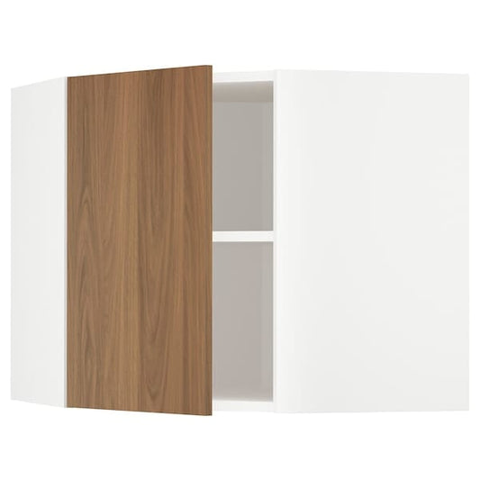Ikea METOD - Corner wall cabinet with shelves, white/Tistorp brown walnut effect, 68x60 cm
