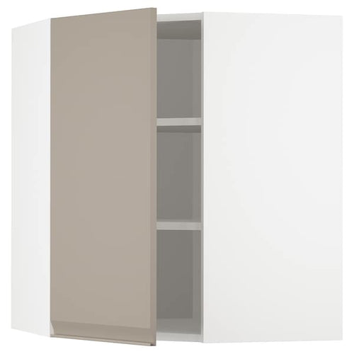 METOD - Corner wall cabinet with shelves, white/Upplöv matt dark beige , 68x80 cm