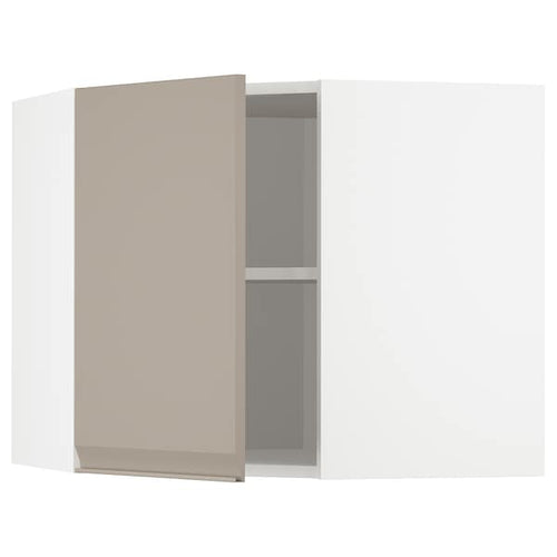 METOD - Corner wall cabinet with shelves, white/Upplöv matt dark beige , 68x60 cm