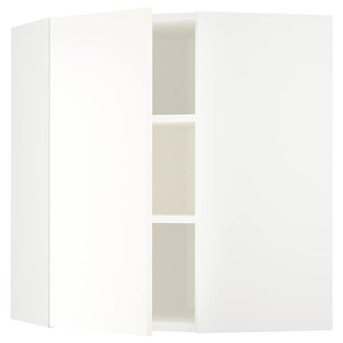 METOD - Corner wall cabinet with shelves, white/Vallstena white, 68x80 cm