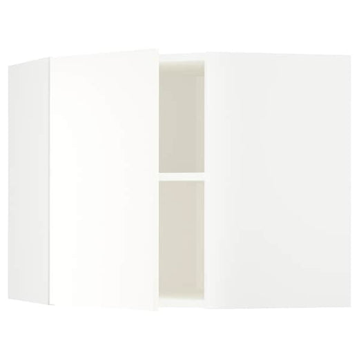 METOD corner wall cabinet with shelves, white/Vallstena white, 68x60 cm