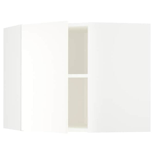 METOD - Corner wall cabinet with shelves, white/Vallstena white, 68x60 cm