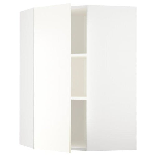 METOD - Corner wall cabinet with shelves, white/Vallstena white, 68x100 cm