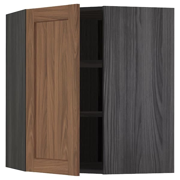 METOD - Corner wall cabinet with shelves, black Enköping/brown walnut effect, 68x80 cm - best price from Maltashopper.com 29476752