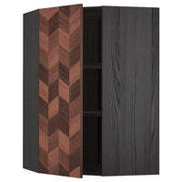 METOD - Corner wall cabinet with shelves, black Hasslarp/brown patterned, 68x100 cm - best price from Maltashopper.com 19401597