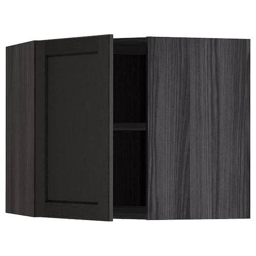 METOD corner wall cabinet with shelves, black/Lerhyttan black stained