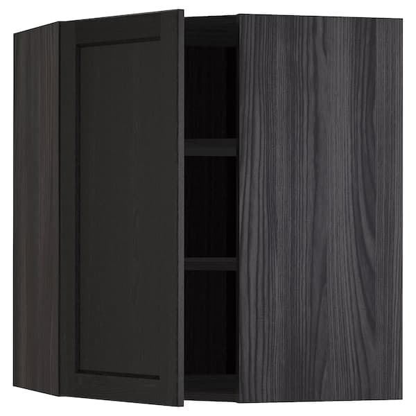 Ikea METOD - Corner wall cabinet with shelves, black/Lerhyttan black stained, 68x80 cm