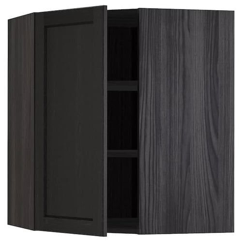 METOD - Corner wall cabinet with shelves, black/Lerhyttan black stained, 68x80 cm