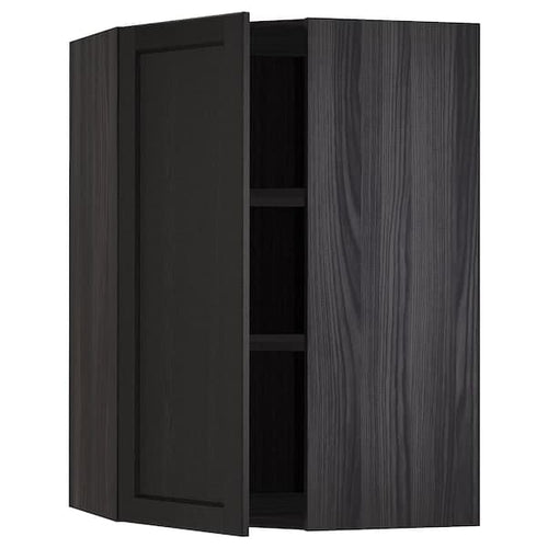 METOD - Corner wall cabinet with shelves, black/Lerhyttan black stained, 68x100 cm
