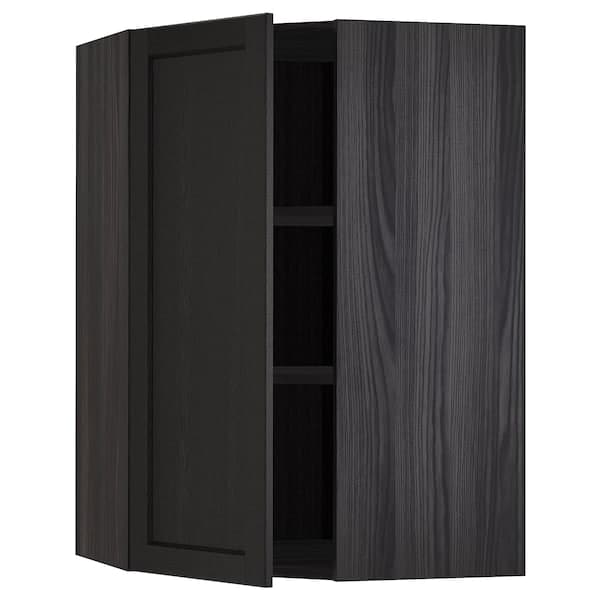 METOD - Corner wall cabinet with shelves, black/Lerhyttan black stained, 68x100 cm