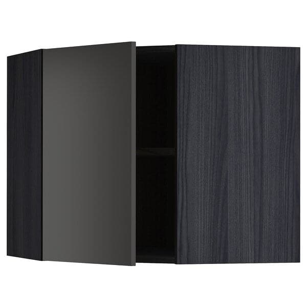 METOD - Corner wall cabinet with shelves, black/Nickebo matt anthracite , 68x60 cm - best price from Maltashopper.com 59498347