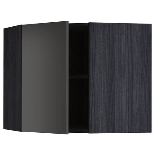 METOD - Corner wall cabinet with shelves, black/Nickebo matt anthracite , 68x60 cm