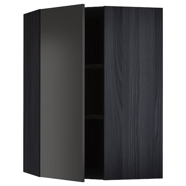 Ikea METOD - Corner wall cabinet with shelves, black/Nickebo matt anthracite, 68x100 cm