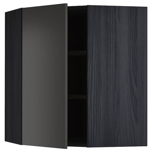 Ikea METOD - Corner wall cabinet with shelves, black/Nickebo matt anthracite, 68x80 cm