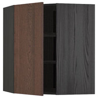 METOD - Corner wall cabinet with shelves, black/Sinarp brown , 68x80 cm - best price from Maltashopper.com 59405824