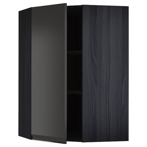 METOD - Corner wall cabinet with shelves, black/Upplöv matt anthracite, 68x100 cm