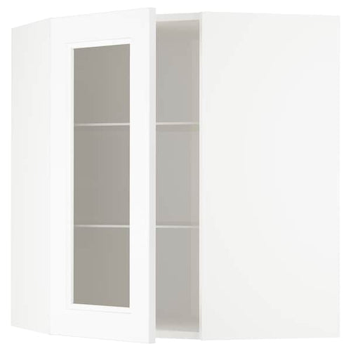 METOD - Corner wall cab w shelves/glass dr, white/Axstad matt white, 68x80 cm