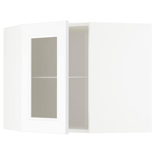 METOD - Corner wall cab w shelves/glass dr, white/Axstad matt white, 68x60 cm