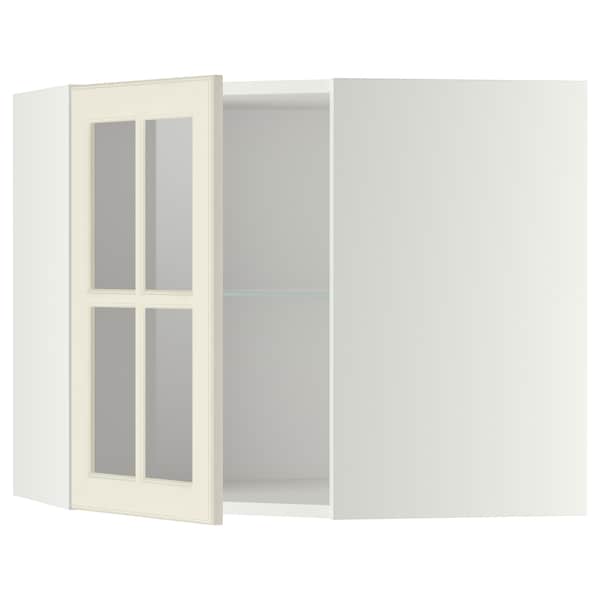 Ikea METOD - Corner wall cab w shelves/glass dr, white/Bodbyn off-white, 68x60 cm
