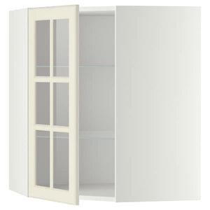 Ikea METOD - Corner wall cab w shelves/glass dr, white/Bodbyn off-white , 68x80 cm