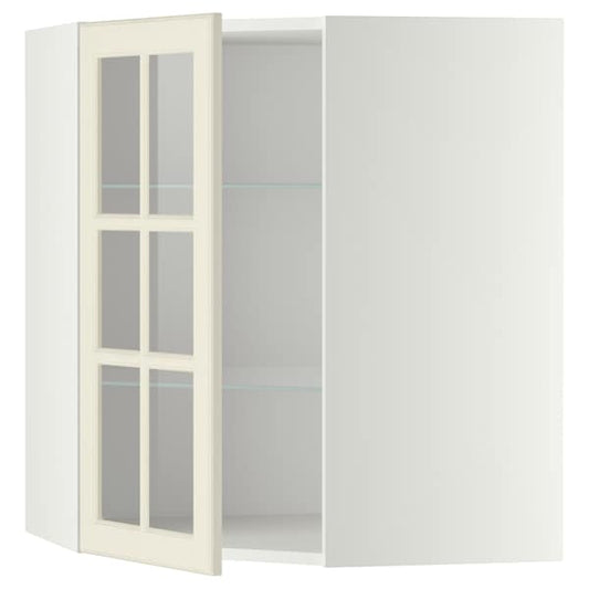 Ikea METOD - Corner wall cab w shelves/glass dr, white/Bodbyn off-white , 68x80 cm