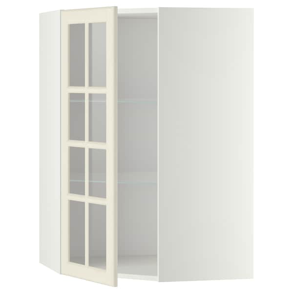 Ikea METOD - Corner wall cab w shelves/glass dr, white/Bodbyn off-white, 68x100 cm