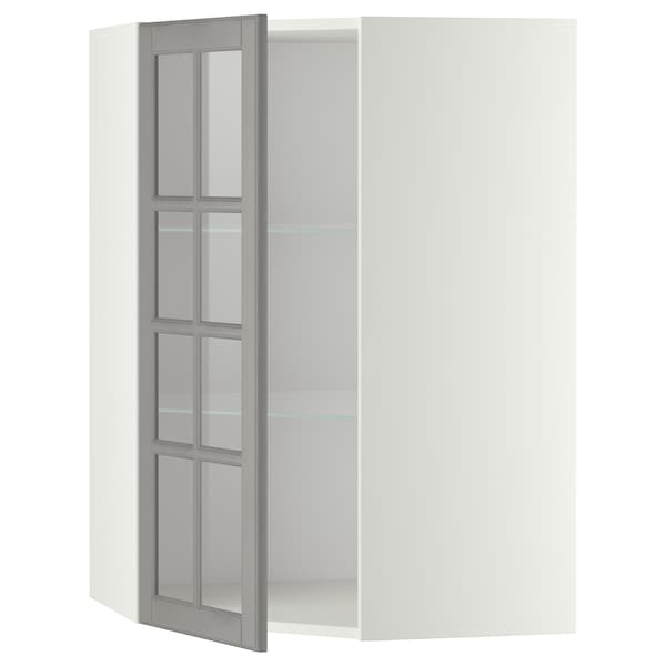 Ikea METOD - Corner wall cab w shelves/glass dr, white/Bodbyn grey, 68x100 cm