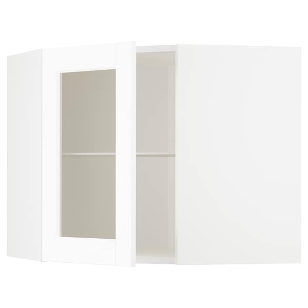 Ikea METOD - Corner wall cab w shelves/glass dr, white Enköping/white wood effect, 68x60 cm