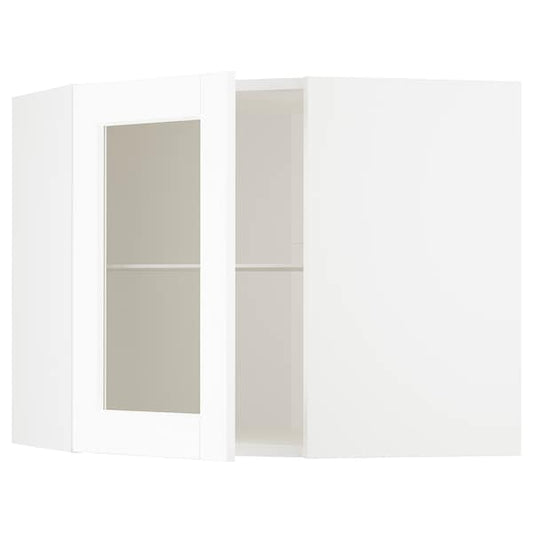 Ikea METOD - Corner wall cab w shelves/glass dr, white Enköping/white wood effect, 68x60 cm