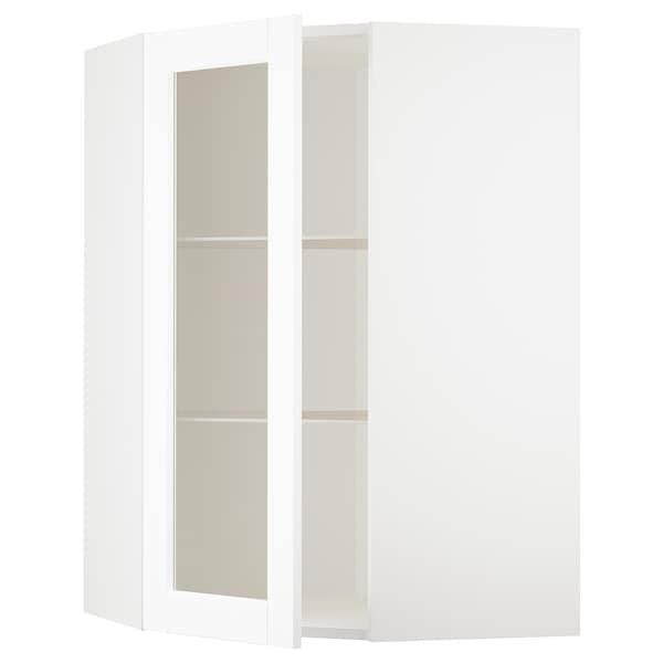 Ikea METOD - Corner wall cab w shelves/glass dr, white Enköping/white wood effect, 68x100 cm