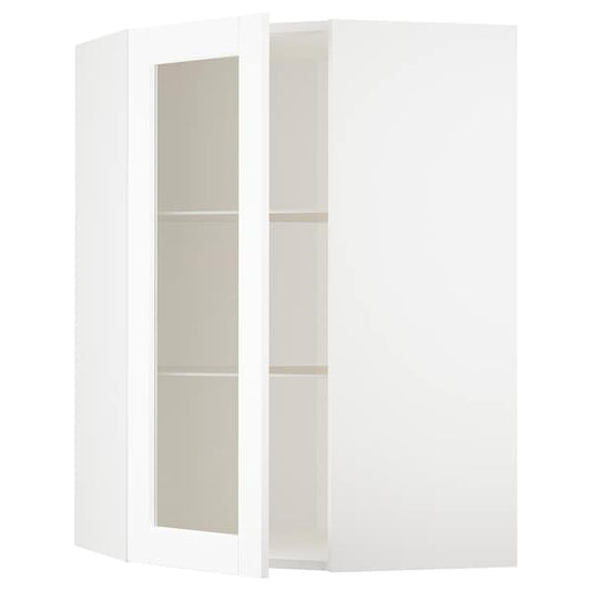Ikea METOD - Corner wall cab w shelves/glass dr, white Enköping/white wood effect, 68x100 cm