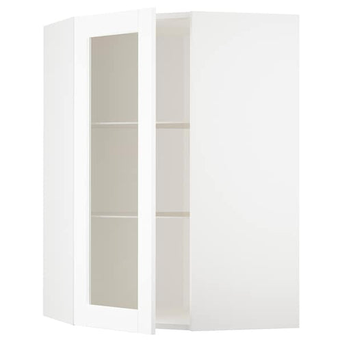 METOD - Corner wall cab w shelves/glass dr, white Enköping/white wood effect, 68x100 cm