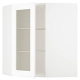 METOD corner wall cab w shelves/glass dr, white Enköping/white wood effect, 68x80 cm