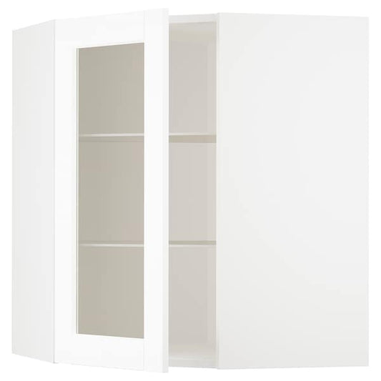 Ikea METOD - Corner wall cab w shelves/glass dr, white Enköping/white wood effect, 68x80 cm