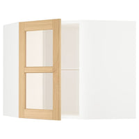 METOD - Corner wall cab w shelves/glass dr, white/Forsbacka oak, 68x60 cm - best price from Maltashopper.com 39509323