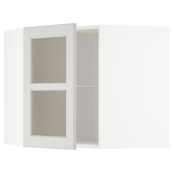 Ikea METOD - Corner wall cab w shelves/glass dr, white/Lerhyttan light grey, 68x60 cm