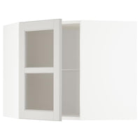 METOD - Corner wall cab w shelves/glass dr, white/Lerhyttan light grey, 68x60 cm - best price from Maltashopper.com 19274434