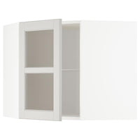METOD corner wall cab w shelves/glass dr, white/Lerhyttan light grey, 68x60 cm