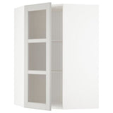 METOD corner wall cab w shelves/glass dr, white/Lerhyttan light grey, 68x100 cm