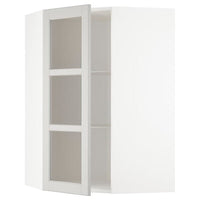 METOD - Corner wall cab w shelves/glass dr, white/Lerhyttan light grey, 68x100 cm - best price from Maltashopper.com 69274436