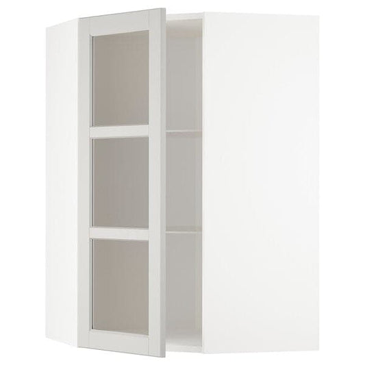 Ikea METOD - Corner wall cab w shelves/glass dr, white/Lerhyttan light grey, 68x100 cm