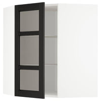 METOD - Corner wall cab w shelves/glass dr, white/Lerhyttan black stained , 68x80 cm - best price from Maltashopper.com 89257577